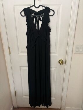 Anthropologie Black Ruffled Tie-Back Dress